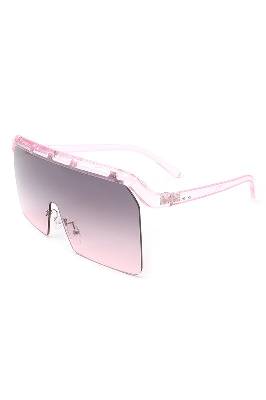 Oversized Retro Square Rimless Flat Top Sunglasses