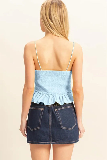 Poplin Smocked Ruffle Hem Cami Top – Light Blue