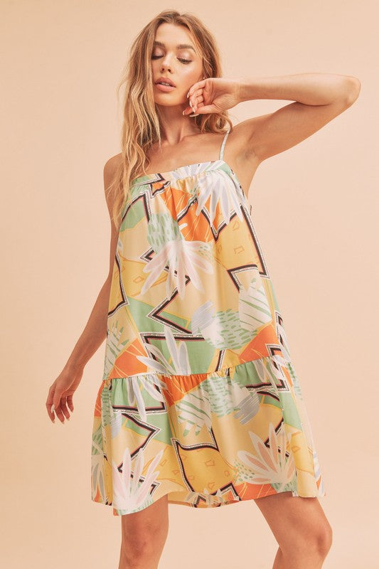 Tropical Print Sleeveless Sundress