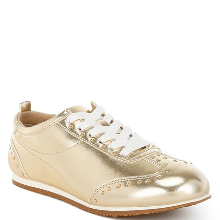 Women's gold metallic studded sneakers – right angle view
